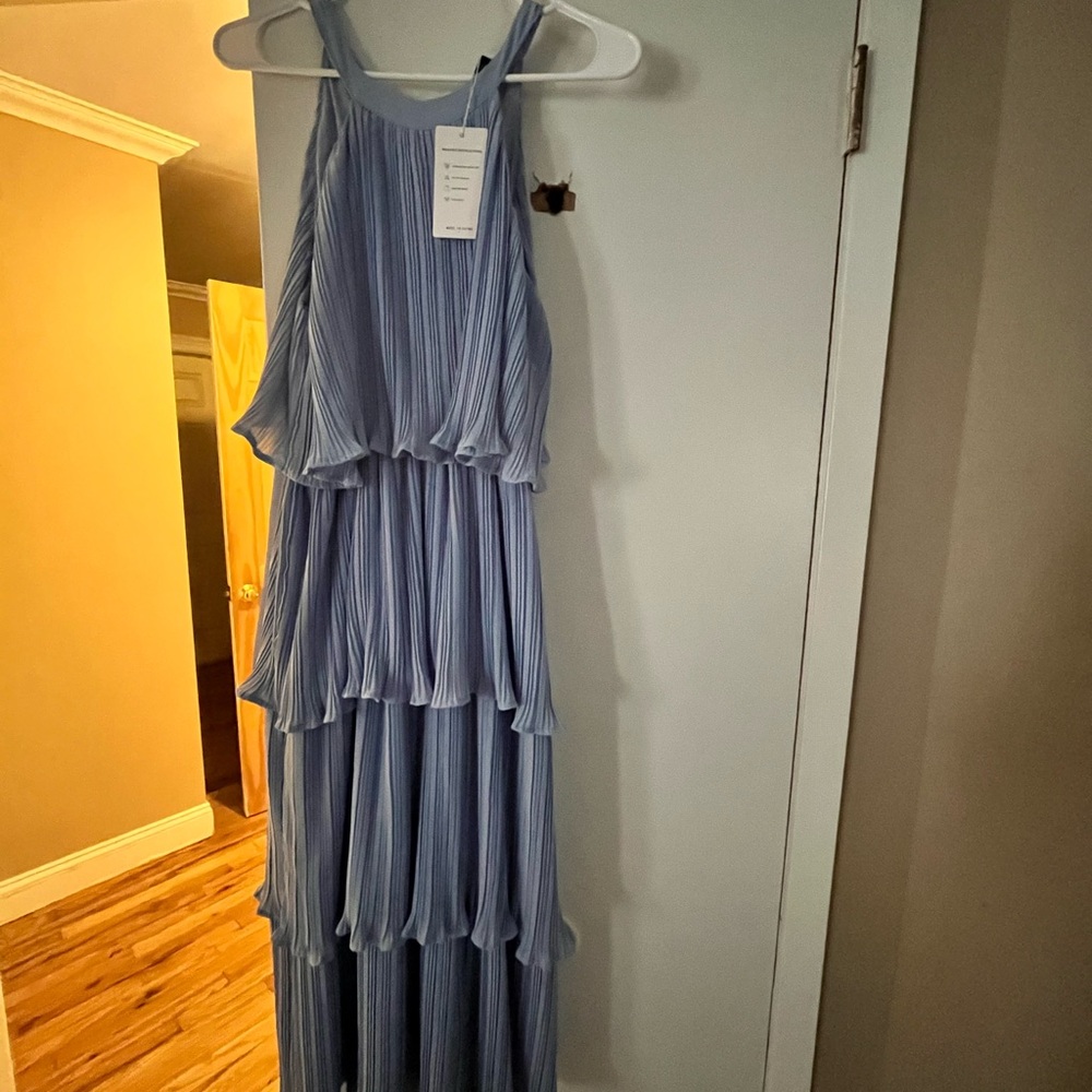 Elegant Blue Pleated Dress